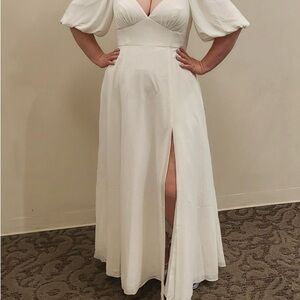 Bubble Sleeve Georgette V-Neck Wedding Dress